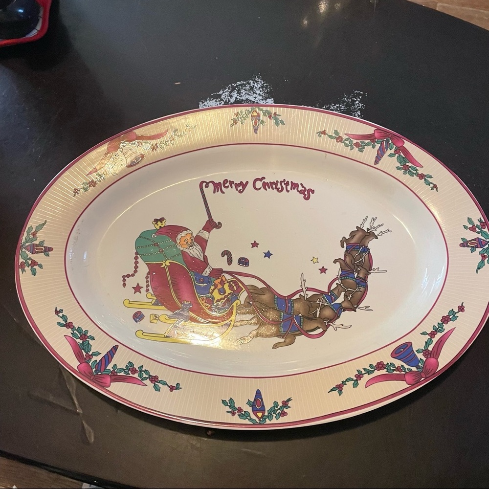 Vintage oval Christmas serving plate/holiday decor